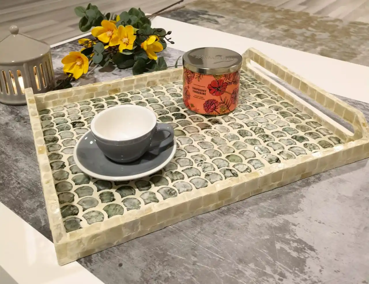 2023 Mother Of Pearl Inlay Arabian Arabic Serving Tray Seashell Eid