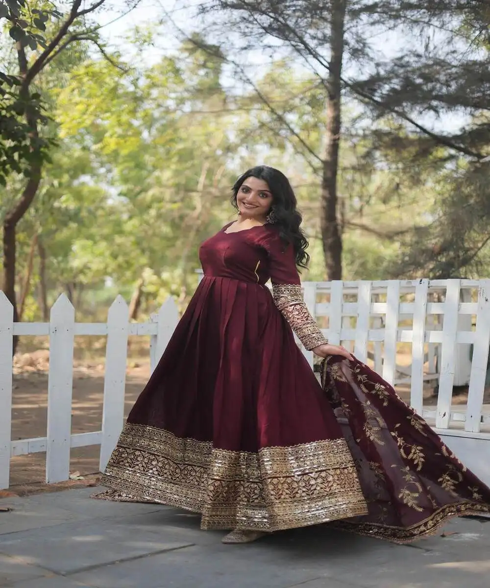 Fancy Anarkali gown with dupatta georgette embroidery lace work latest attractive trending gown in lowest price