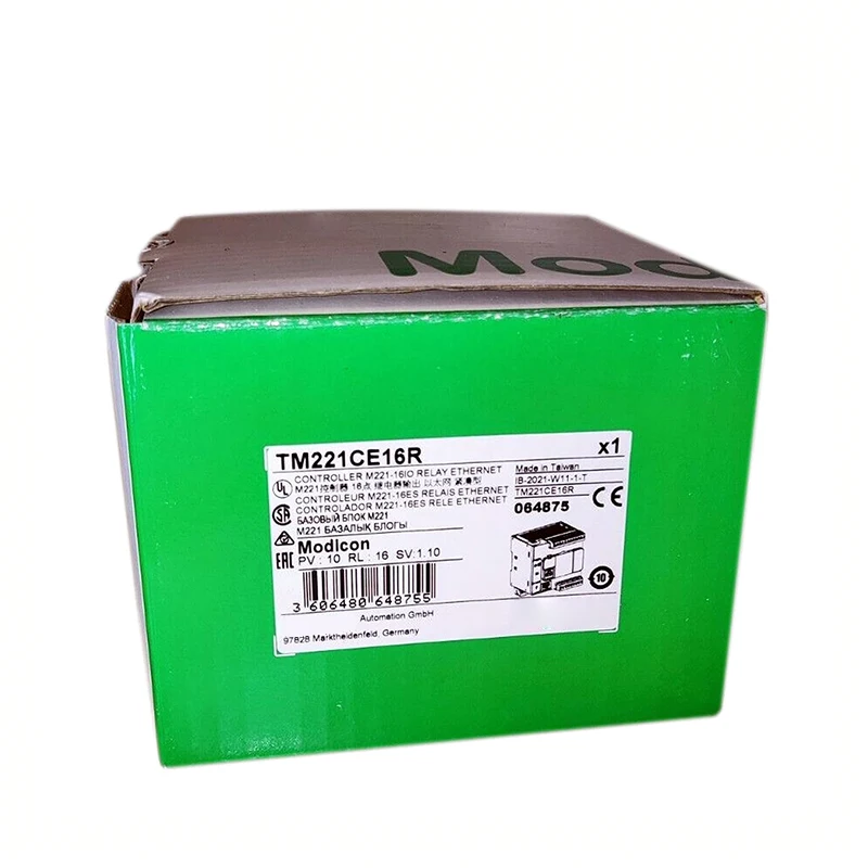 Brand New Authentic Unopened TM221CE16R Modicon M221 series integrated PLC controller. 16 I/O points with relay output, built-in Ethernet port for network communication. Compact structure, stable operation