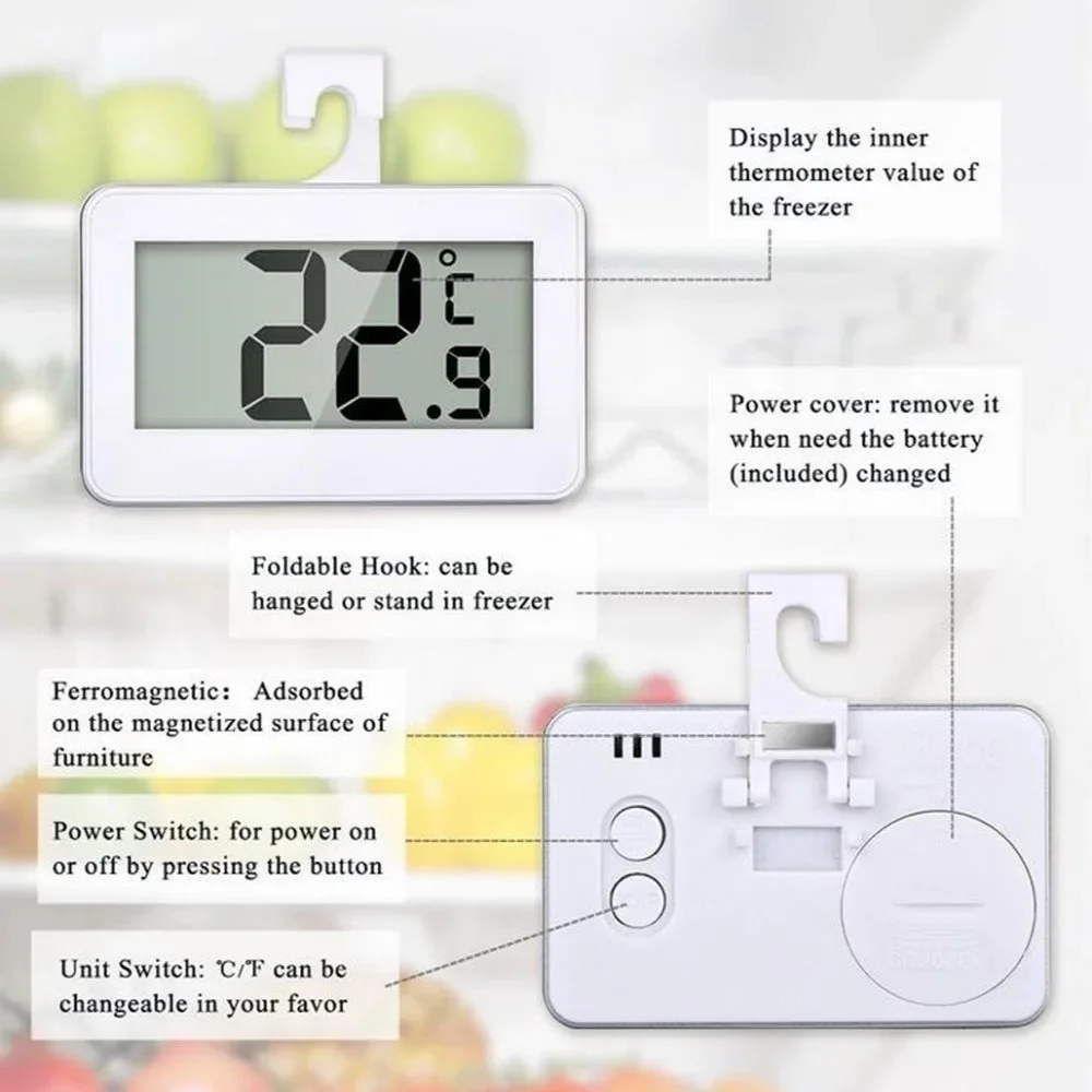 Max and Min Record Function Digital Refrigerator Freezer Thermometerwith Large LCD Display