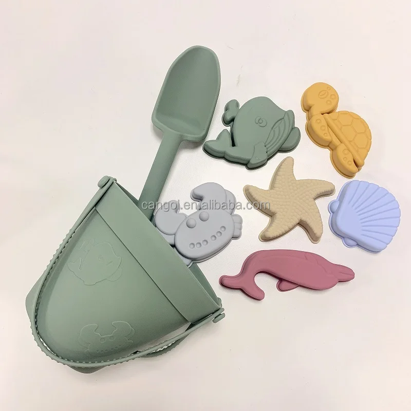 Wholesale Eco Friendly Silicona Summer Kids Play Baby Silicone Beach Bucket Sand Toys Sets Sea Animal Shape Educational Toys