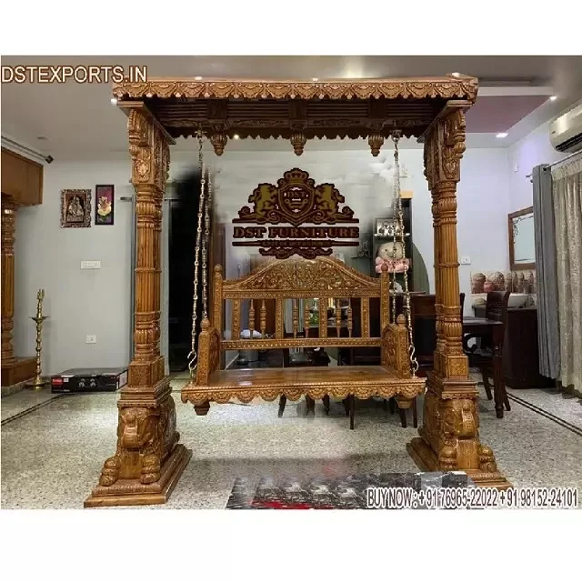 Indoor Fully Carved Teak Wood Elephant Base Jhoola Buy Carved Indian ...