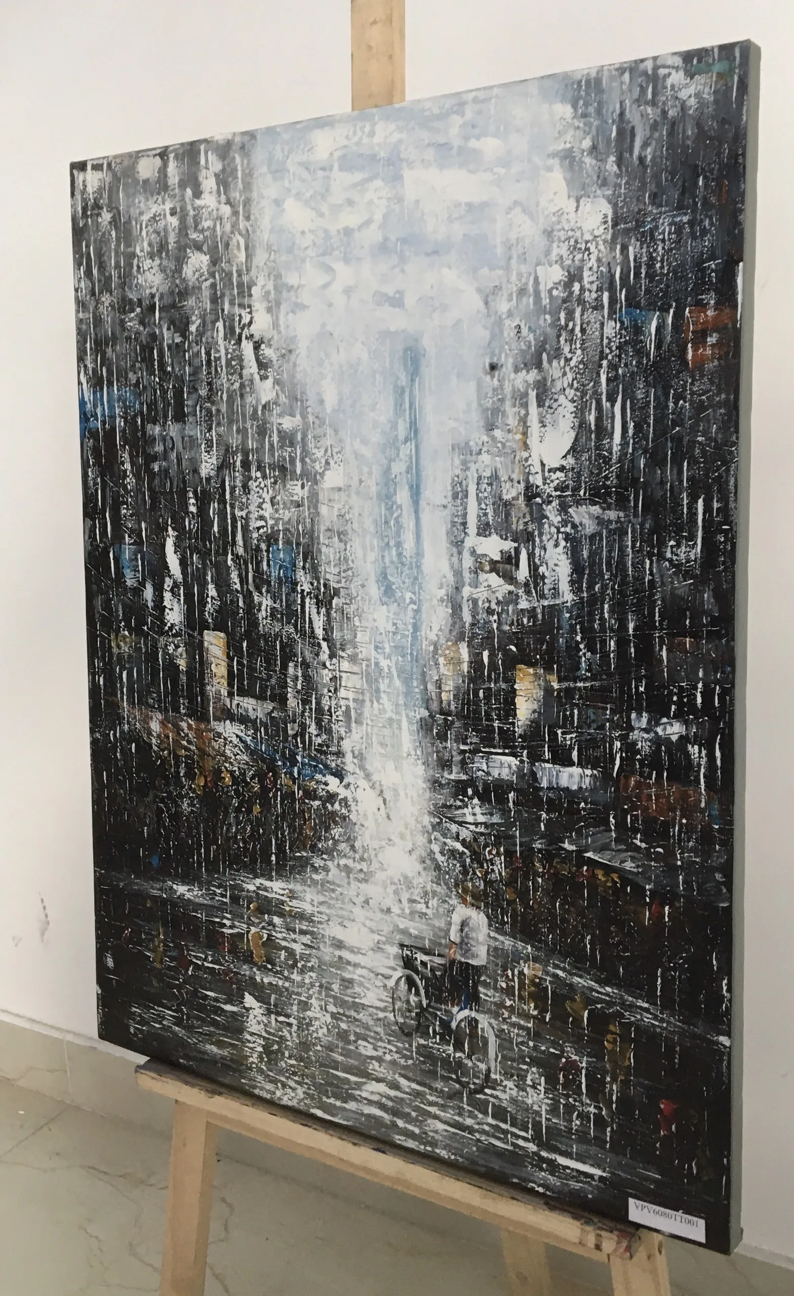 Vinpi Custom Abstract Sad Rain in City Canvas Oil Painting for Home Office Hotel Cafe Decor Handpainted & Printed Application