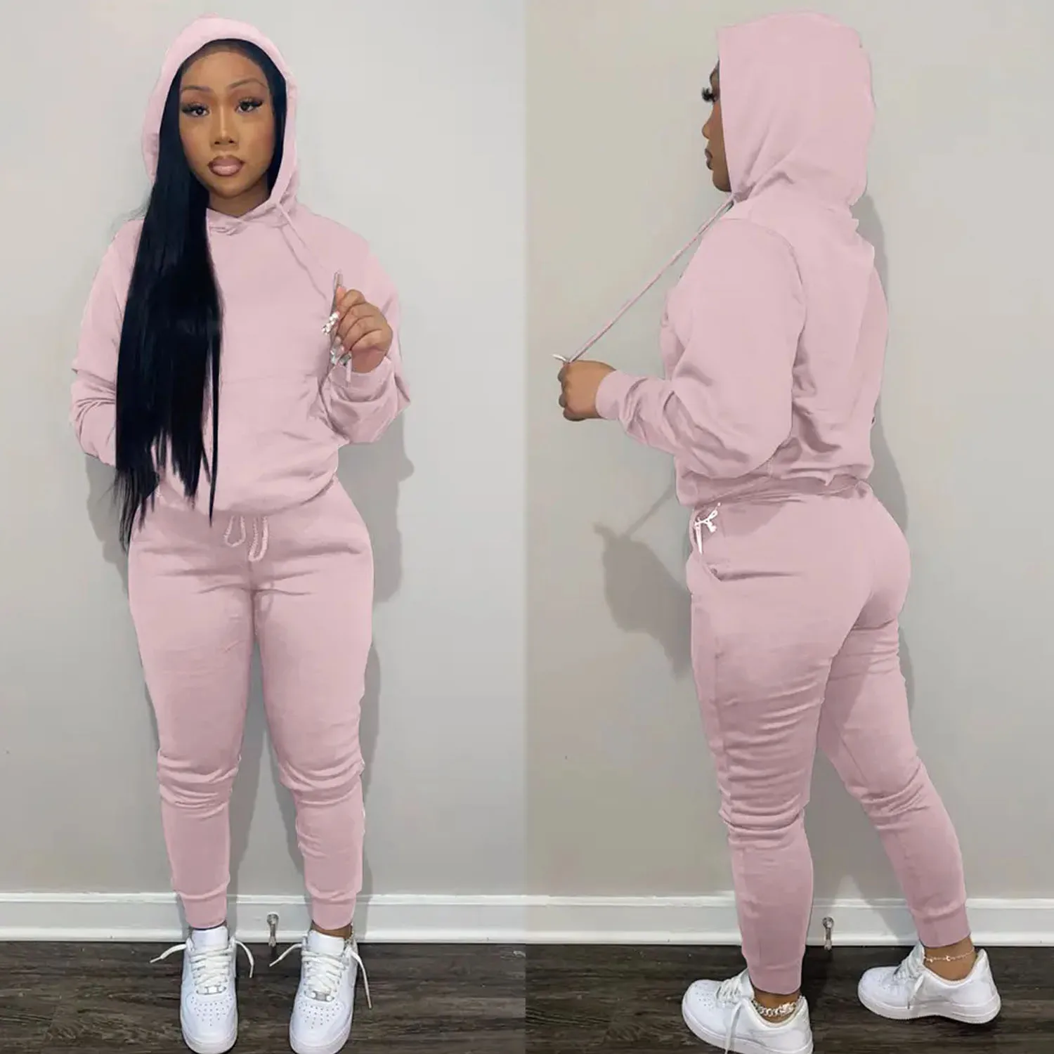 Custom Tracksuit Plus Fleece Solid Sweatpants And Hoodies Set For Women ...