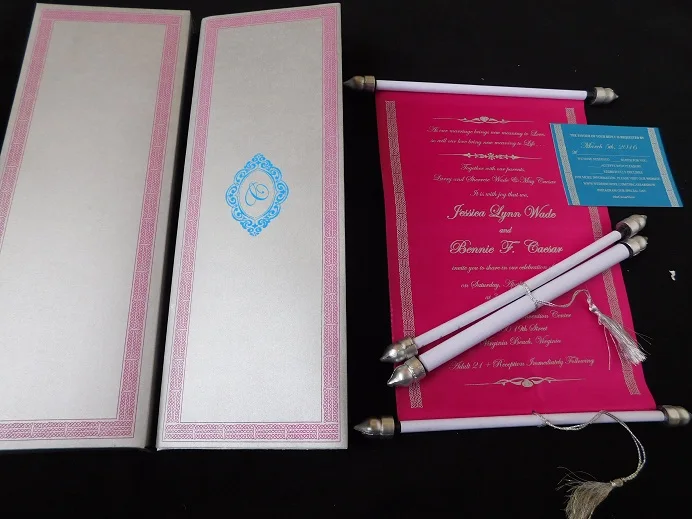 Custom Printed Scroll Invitses for Quincera Celebratons, bar and Bat Mitzvah