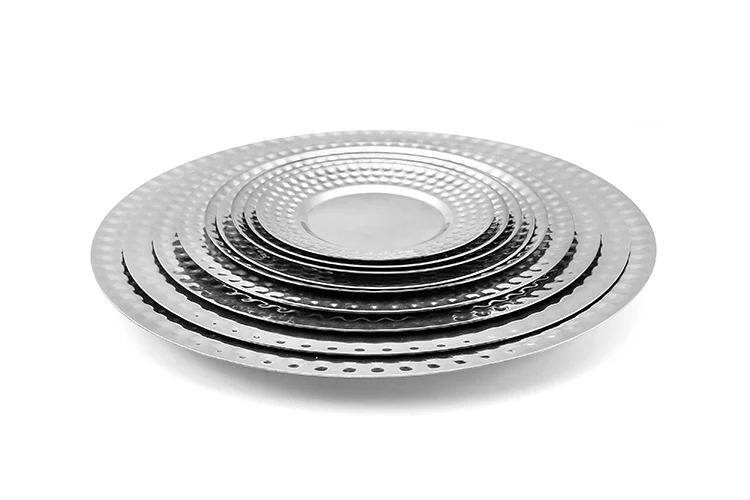 Wholesale Various Size Round Wedding Party Dishware Cake Metal Serving Trays 304 Stainless Steel Plates Food for Restaurant