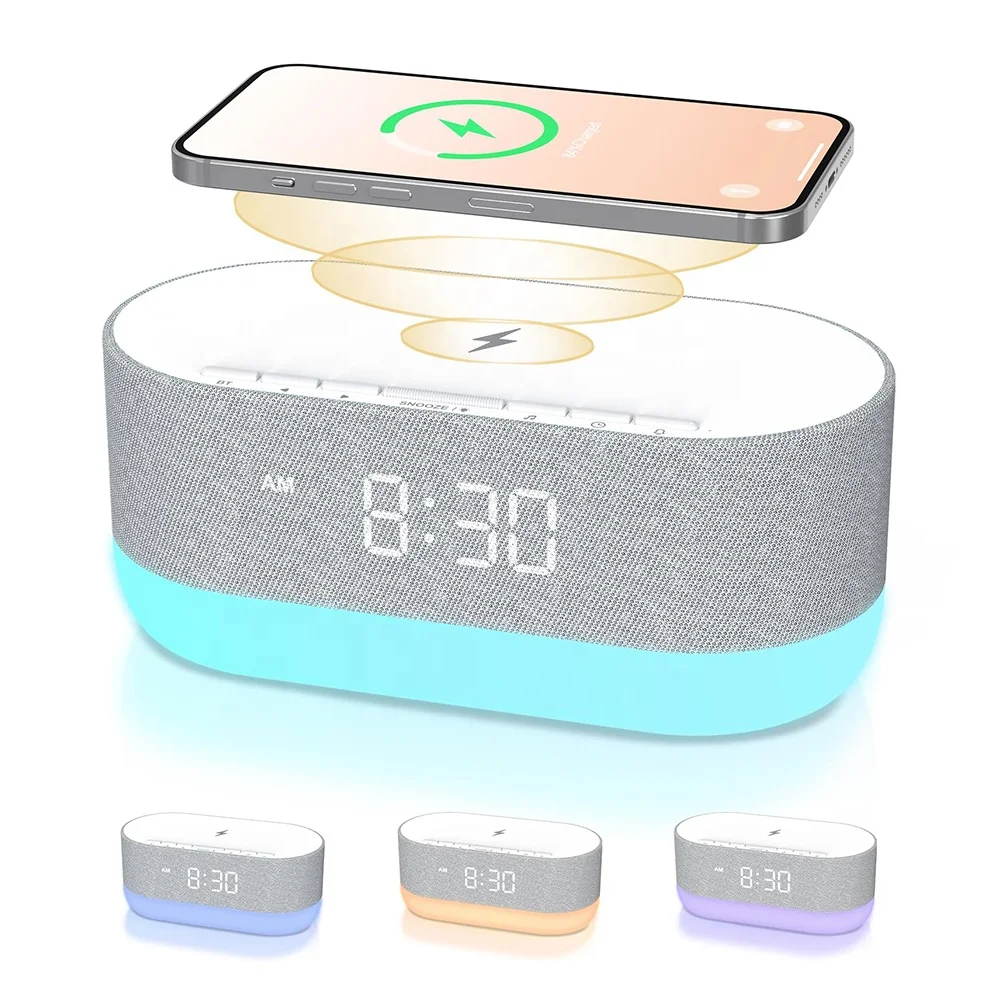 HiFiD Sound Machine with Alarm Clock Dual Speakers 21 HiFi Sounds 10W Wireless Charger White Noise Machine for Sleeping