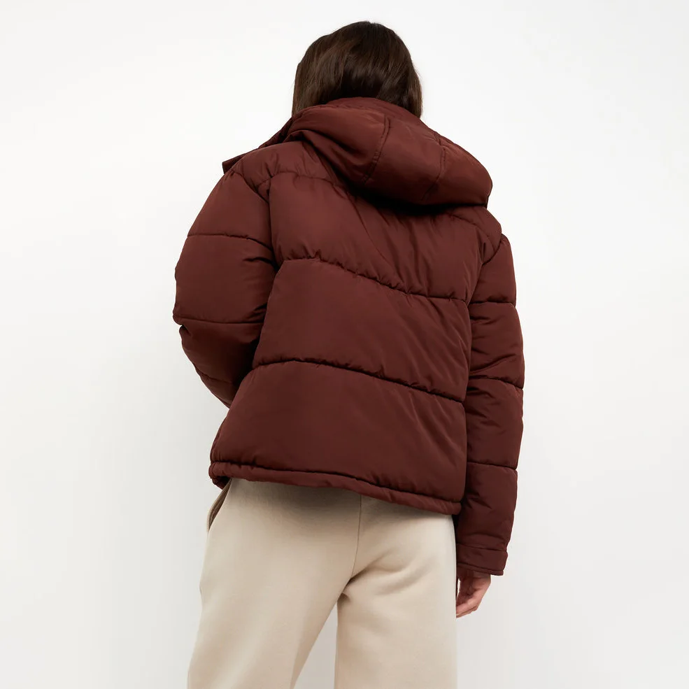 Women's Winter Eco-Friendly Woven Waterproof Puffer Jacket Embroidery Custom Logo Detachable Hat Outdoor Quilted Coat For Women
