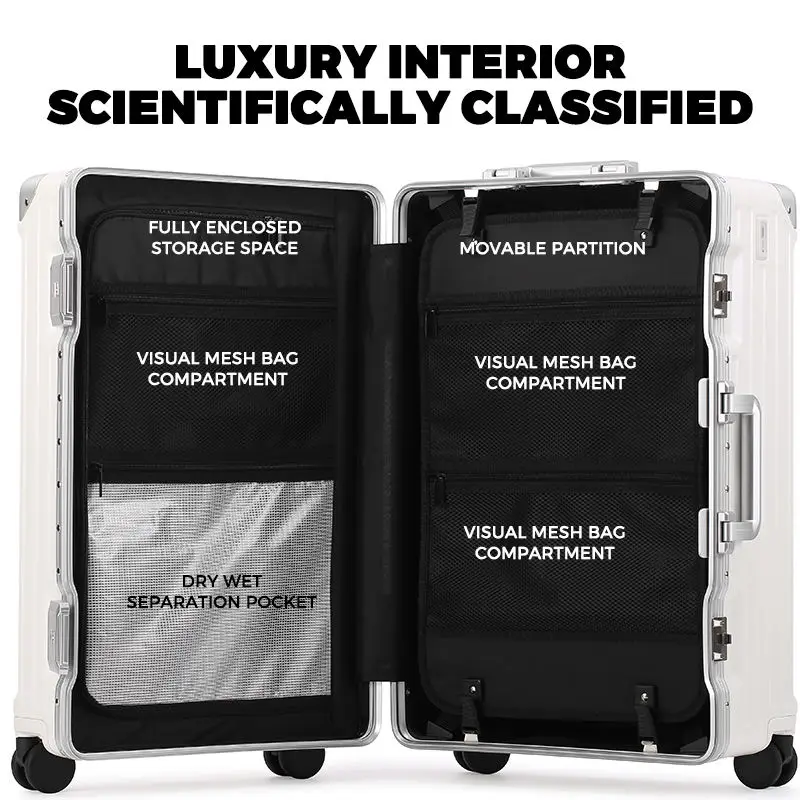 30 Inch Roomy Travel Suitcase PC Aluminum Frame Water-Resistant Luggage with Reinforced Quiet Wheels Cup Holder & USB Port