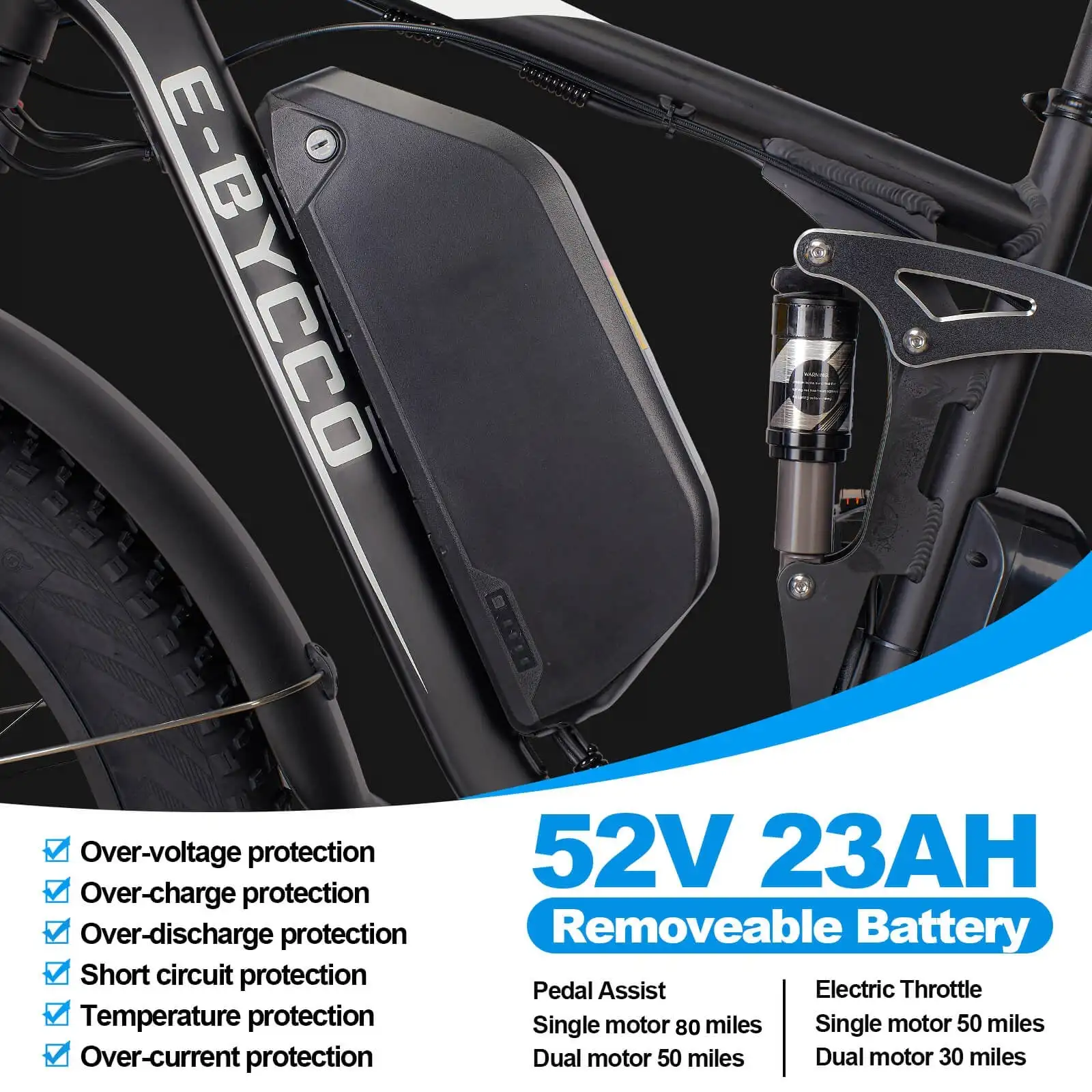E·Bycco 26'' EB7PRO Dual Motor 2000W Peak 3000W 52V 23Ah Power for Adults Adult Electric Bike