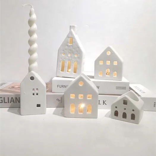 Porcelain House shape tealight candle holder