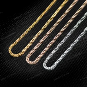 3mm Franco Chain Sterling Silver Necklace with Moissanite Men/Women Durable Stylish Hip Hop Style 14K Gold Plated Jewelry