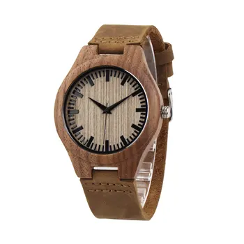 TJW Luxury Wooden Quartz Watch Personalized Wooden Watch Genuine Leather Strap Black Walnut