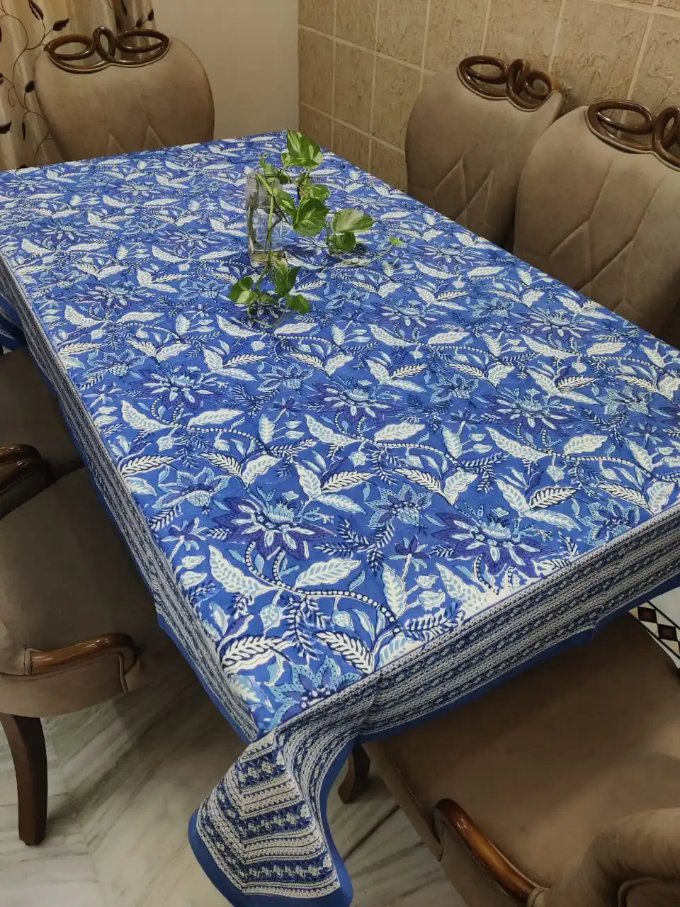 Luxury Kitchen Dining Square Table Cover Wedding Cotton Hand Block