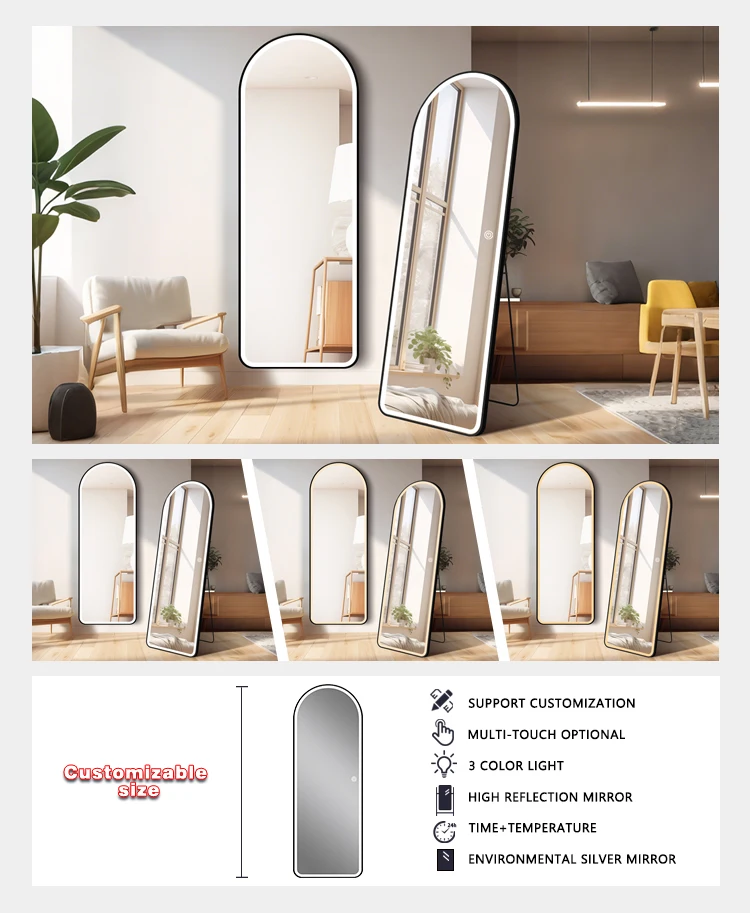 product led arched full length standing mirror modern full length wall mounted mirror aluminum alloy floor mirror-7