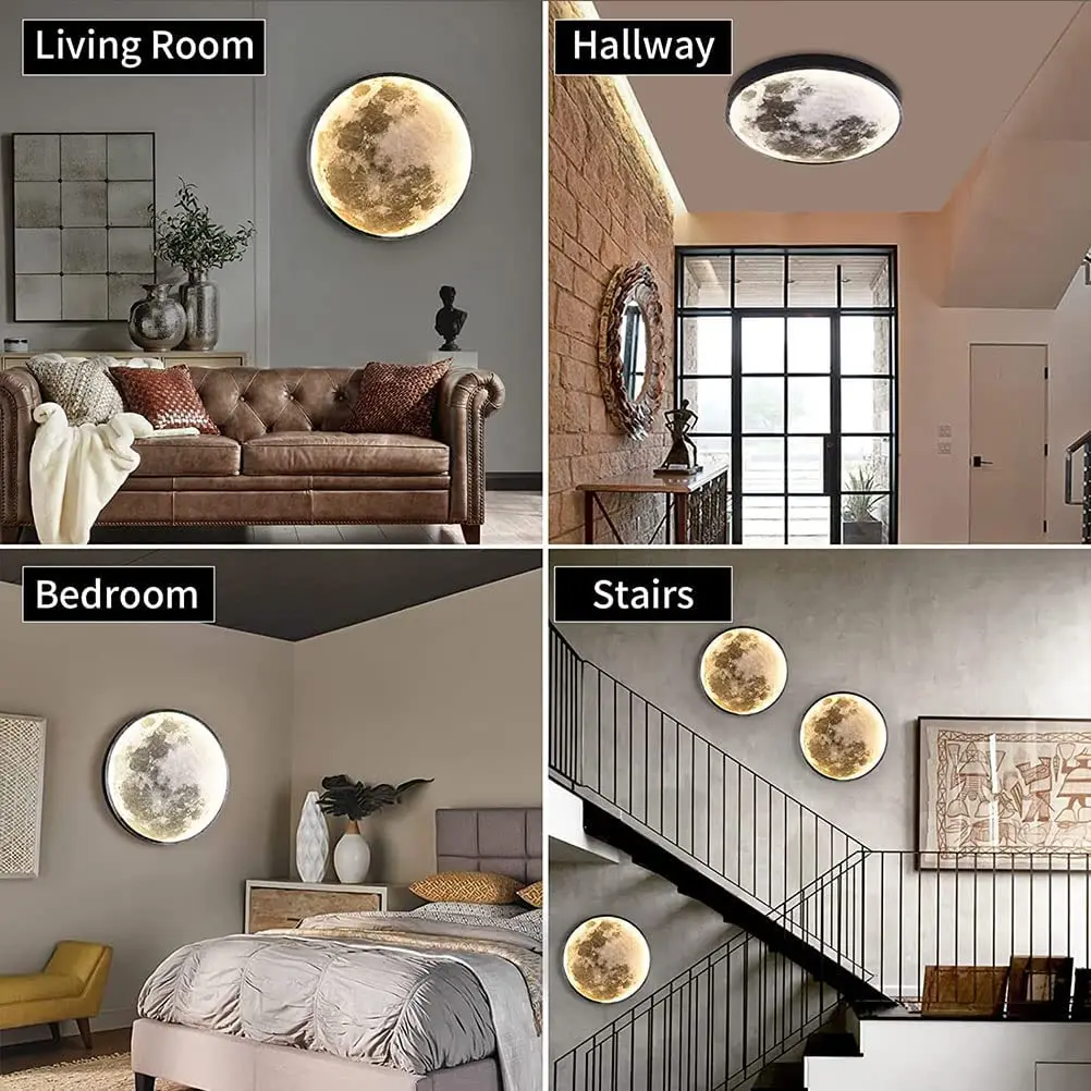 Dimmable LED Wall Light Moon - Round 3D Moon Lamp for Modern Bedroom ...