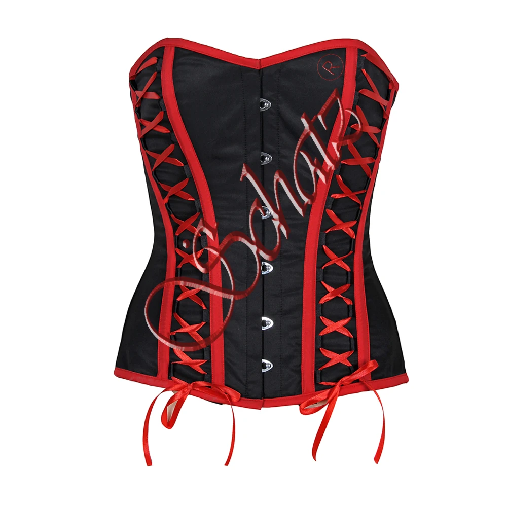 Women Satin Sexy Plus Size Corset Ribbon Lace Ups Bustiers Lingerie