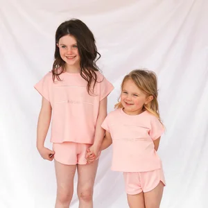 New Fashion Embroidery Print T Shirt Shorts Set Kids Clothing Spring Summer Little Girls 2 Piece Outfits