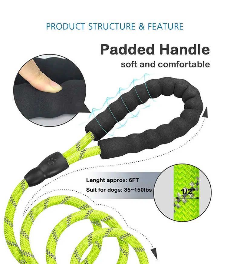 Wholesale Slip Rope Dog Leash Customized Reflective Dog Leash Durable Walking Running Jogging