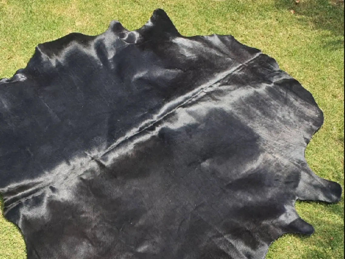 Shining Black Cowhide Rug - Large and Small Black Cow Hide - Rug for Bedroom - Dyed Black Colour - Jet Black Cowhide