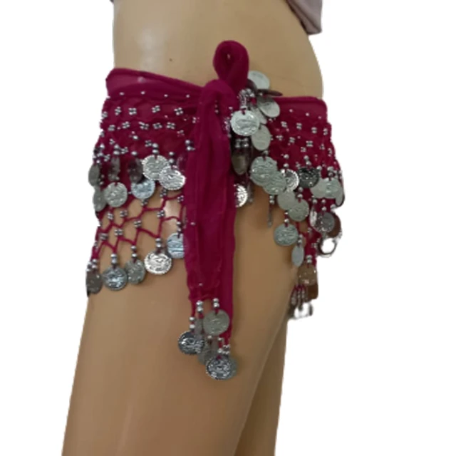 WEKIOOBON Belly Dance Hip Scarf, Sweet Belly Dance Skirt Wrap Performance Bling Sequins Coins, Belly Dancer Costumes For Women (A Purple