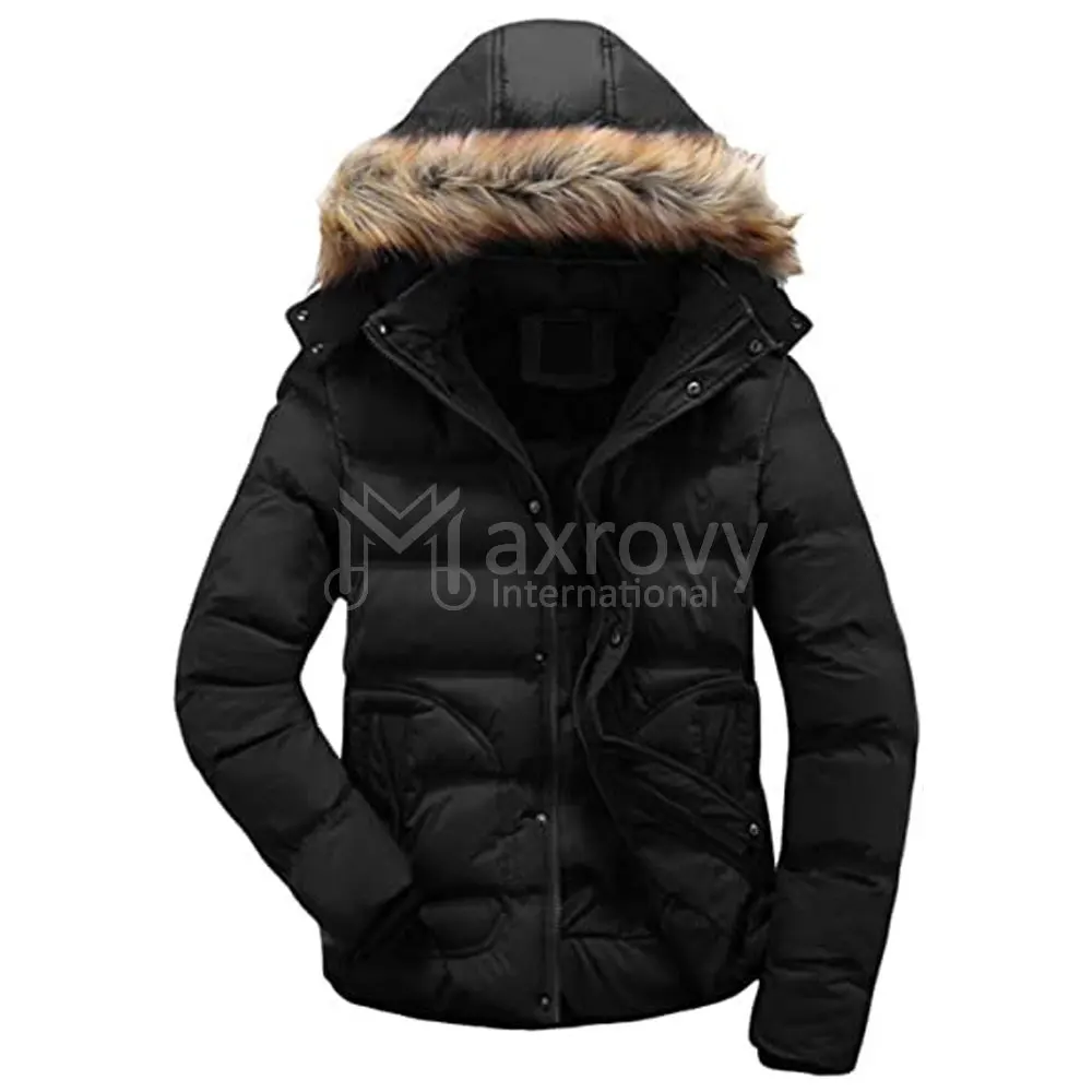 Winter Puff Jackets Solid Color Metallic Puffer Jacket Detachable Hood