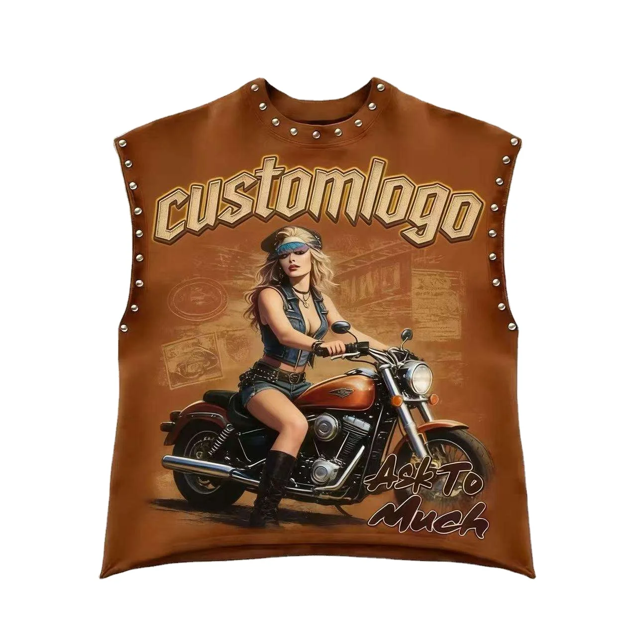 Glory Custom Graphic Print Sleeveless T Shirt Studded DTF Print Streetwear Top For Streetwear & Casualwear Bulk Wholesale OEM