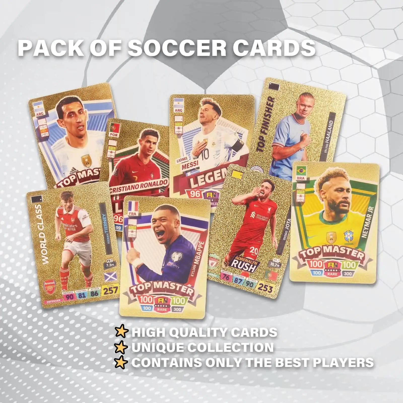 Custom PVC Football Soccer Trading Cards Star Player Cards League Themed Gold Foil  Waterproof Cards