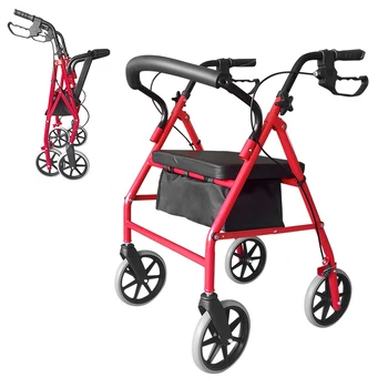 Folding rollator rolling medical walker with storage and soft seat aluminum alloy walker