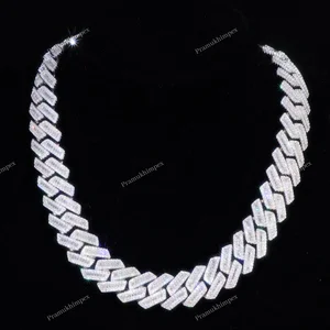19mm Round Cut Moissanite Cuban Chain 925 Silver 16-24 Inch VVS Clarity High Quality Jewelry for Men Women Good Price