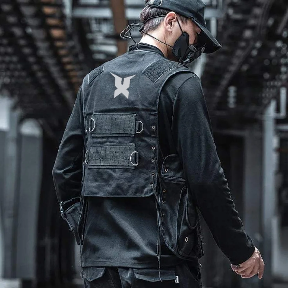 OEM Men Techwear Cargo Vest With Pockets Black Streetwear Shinobi Flak Vest Cyber Techwear Vest Warcore Tacticale Ninja Jacket