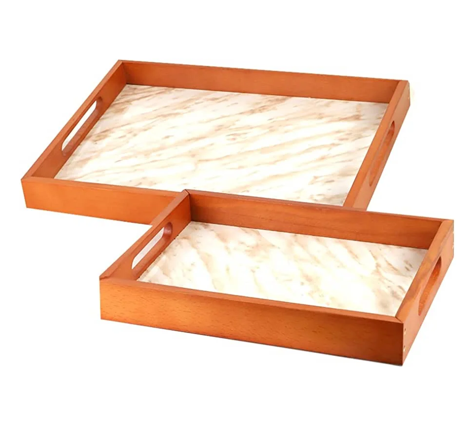 High Quality White Marble Wood Serving Tray Home Decor Accessories
