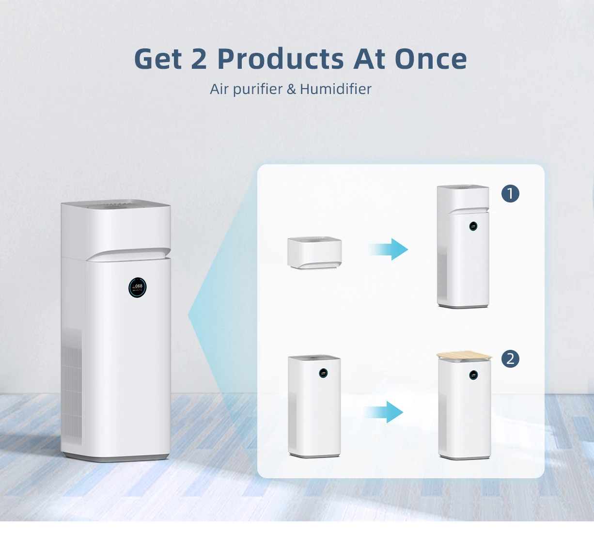 Invitop フロア5500Ml 湿度・PM2.5表示 スマート空気清浄機と加湿器