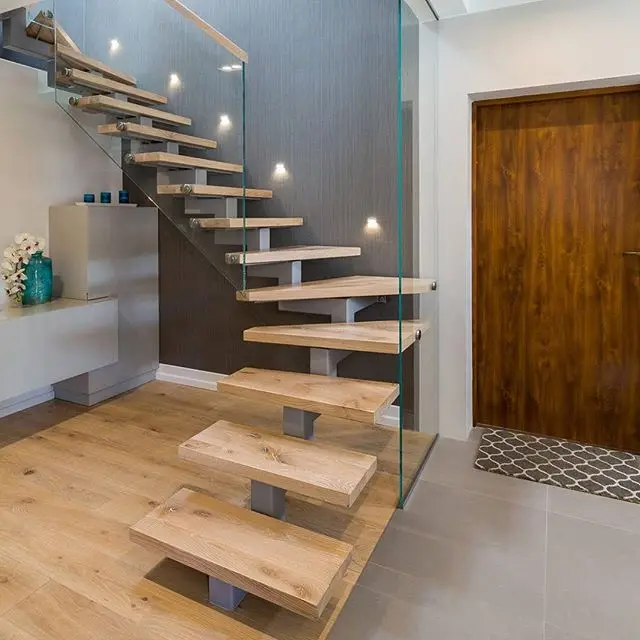 Indoor Staircase Star Railing  L Shaped Modern Stair Design for Villa Apartment