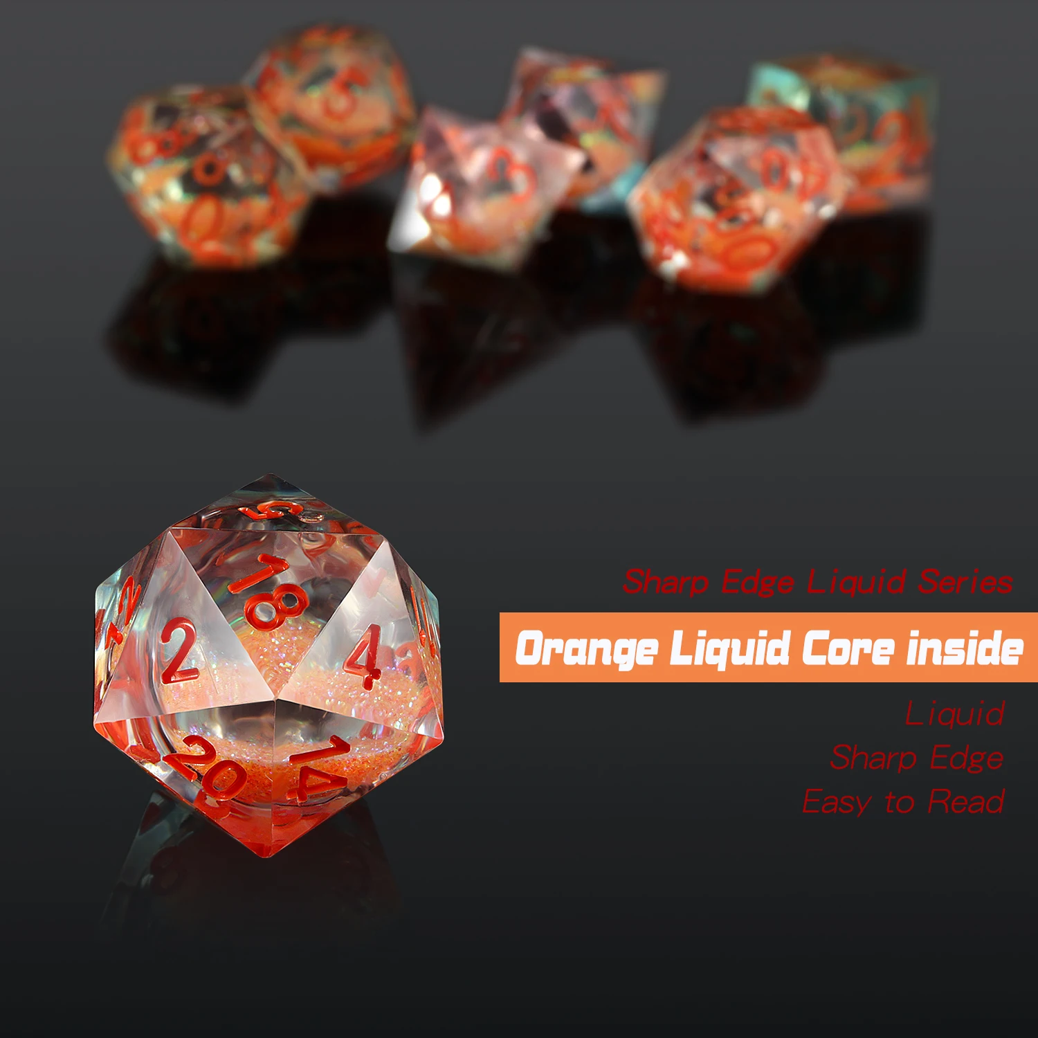 In Store Dnd Liquid Core Dice Set,7pcs Resin Liquid Core Filled Sharp