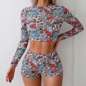 2026 Best Seller Round Neck Digital Print Flower Tankinis Spandex Polyester Swimwear for Garden Party