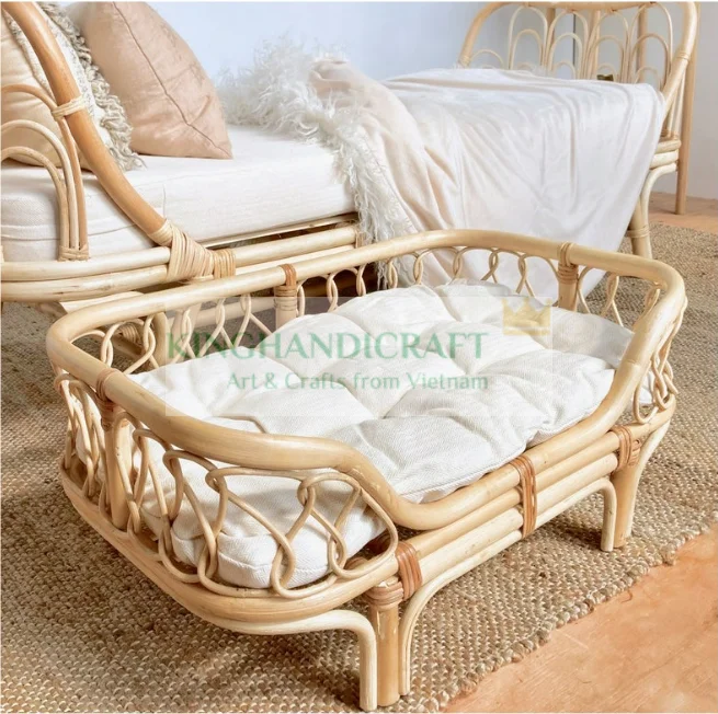 Picture of Modern Bohemian Natural Brown Rattan Pet Bed With Cushion Wicker Luxury ...