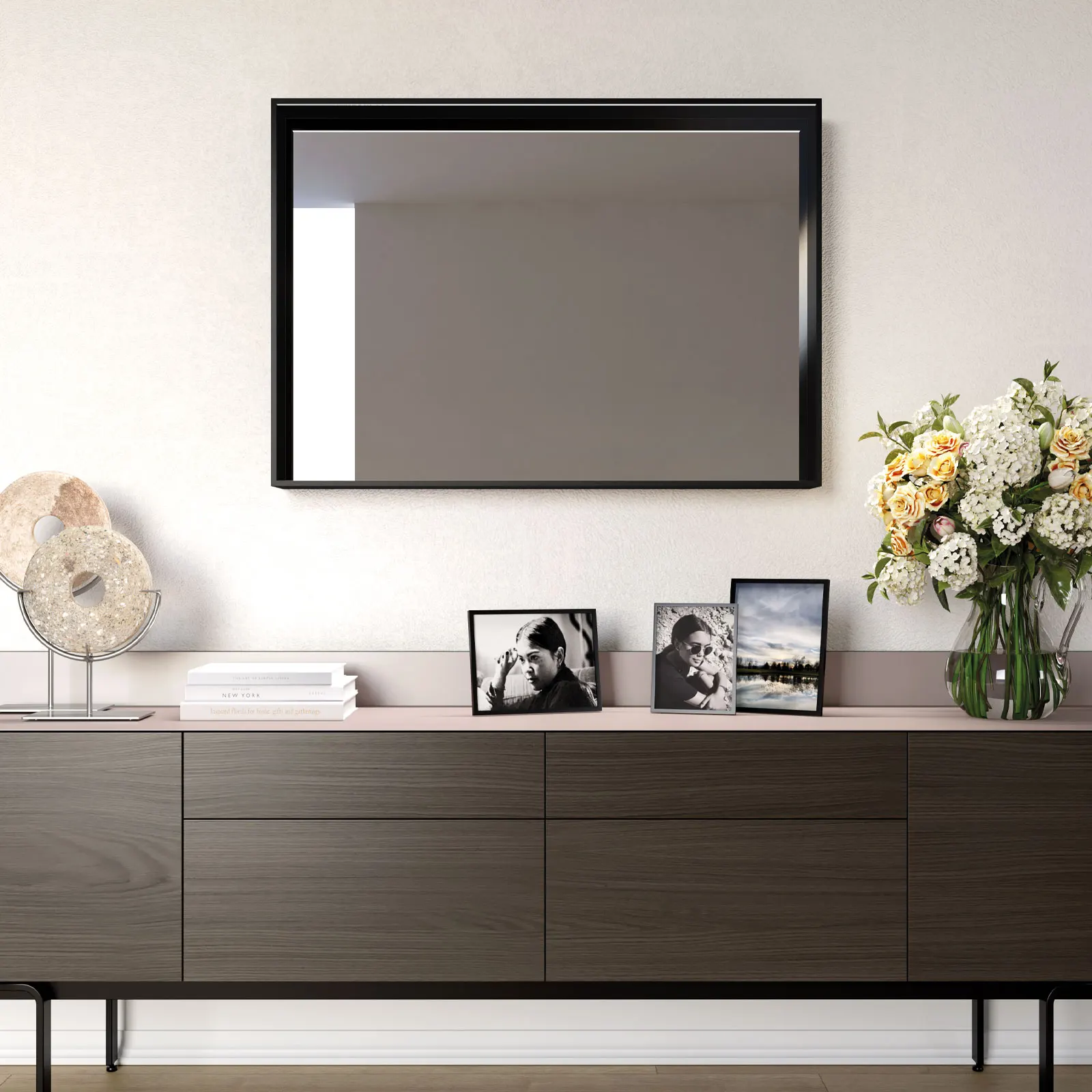 Made In Italy Wall-mounted Rectangular Led Mirror With Black Frame ...