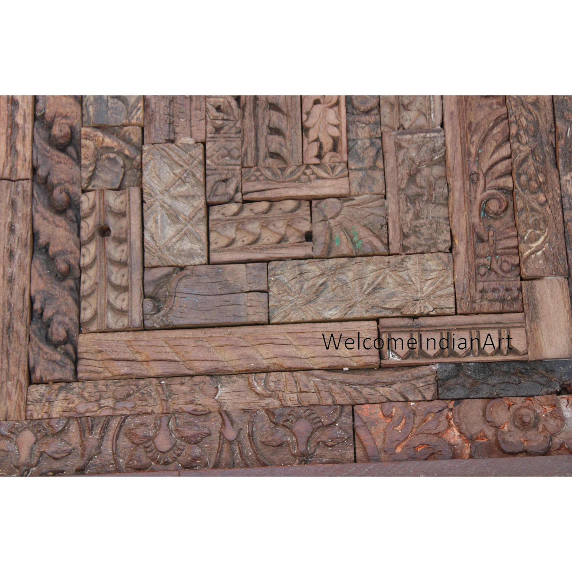 Handcrafted Wooden Coffee Table Traditional Printing Block Design Artistic Centerpiece Portable Unique Home Furniture for Living