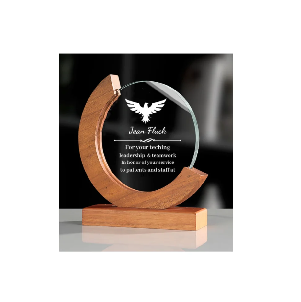 Hexagon Acrylic Trophy with Wood Base / Science Award / STEM Award Tech Gift Acrylic with Color Prints Free Customization