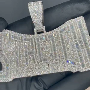 Moissanite Diamond Pendant Silver Diamond Pendant Iced Out 925 Sterling High Quality Customized Hip Hop