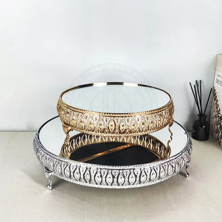 birthday wedding display cake tools metal display tray round gold 3 tier dessert cake stand set mirror tray
