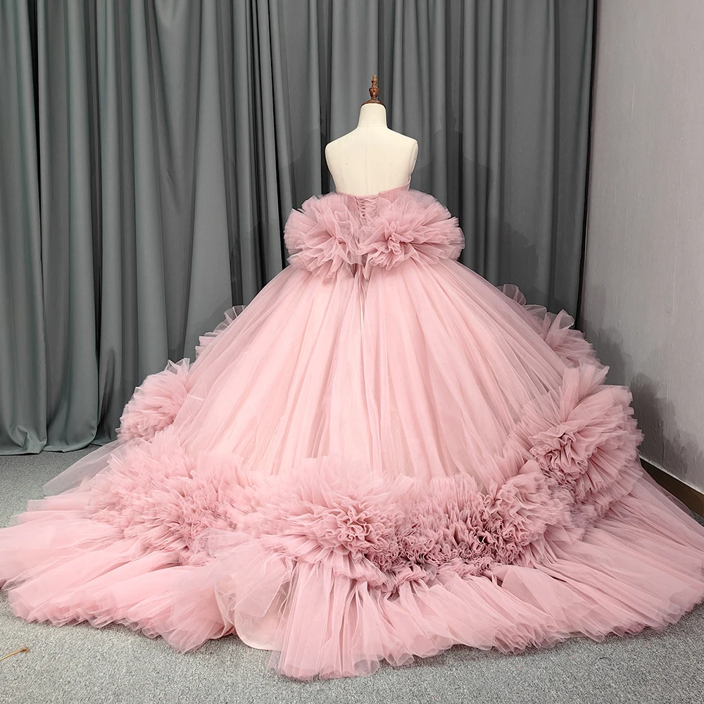 strapless open back dress Final Sale Blush Pink 3D Flowers Arabic Evening Dress with Cape SS281 main image 1