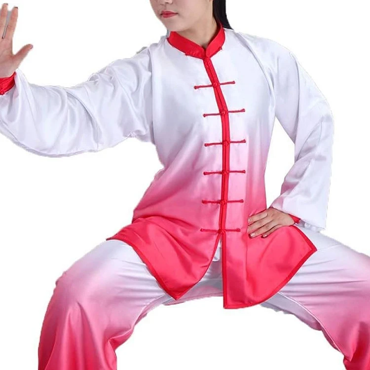 Professional Logo Sun Fade Kung Fu Uniforms Martial Arts Karate Clothing Frog Button Elastic Cuff Kung Fu Uniform Unisex