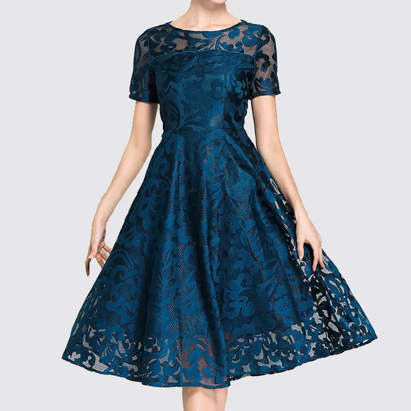 New Summer Lace Tie Bow V-neck Midi Length Large Swing Dress - Buy ...