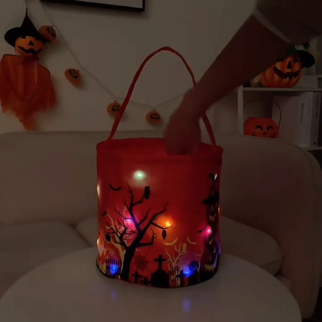 Led Light Up Halloween Bucket Trick Or Treat Pumpkin Candy Large Bags