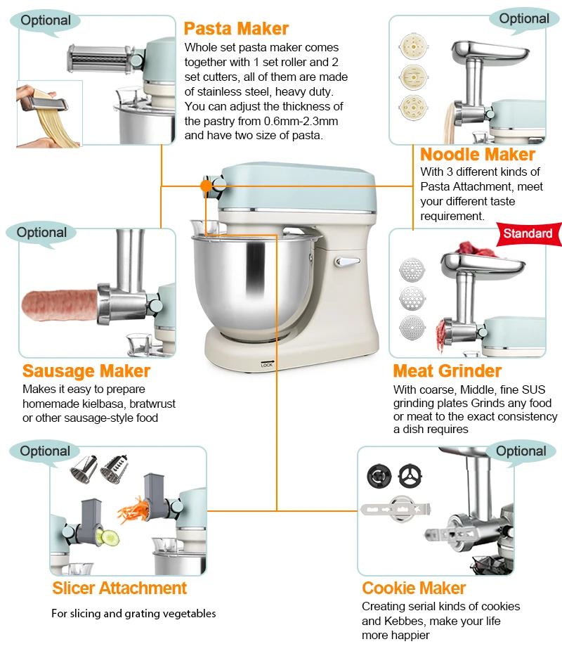 5.7l 12 Speeds Super Quiet Stand Food Mixer Dc Motor Bowllift Large