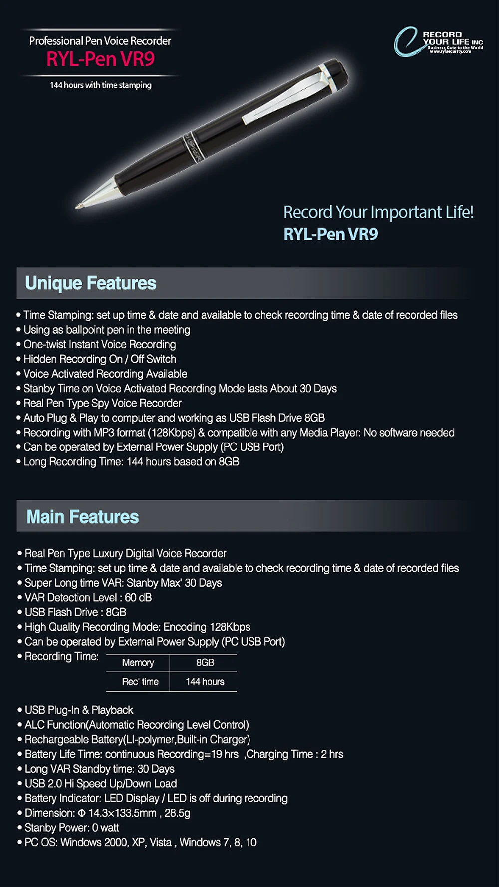 Mini Recording Device Pen Type Pen Vr9 Save Meetings And Lectures Ultra