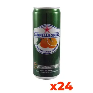 Sanpellegrino Italian Bitter Orange Soda Premium Quality 330ml Sleek Can 24 Cans for Home Use Carbonated Drinks