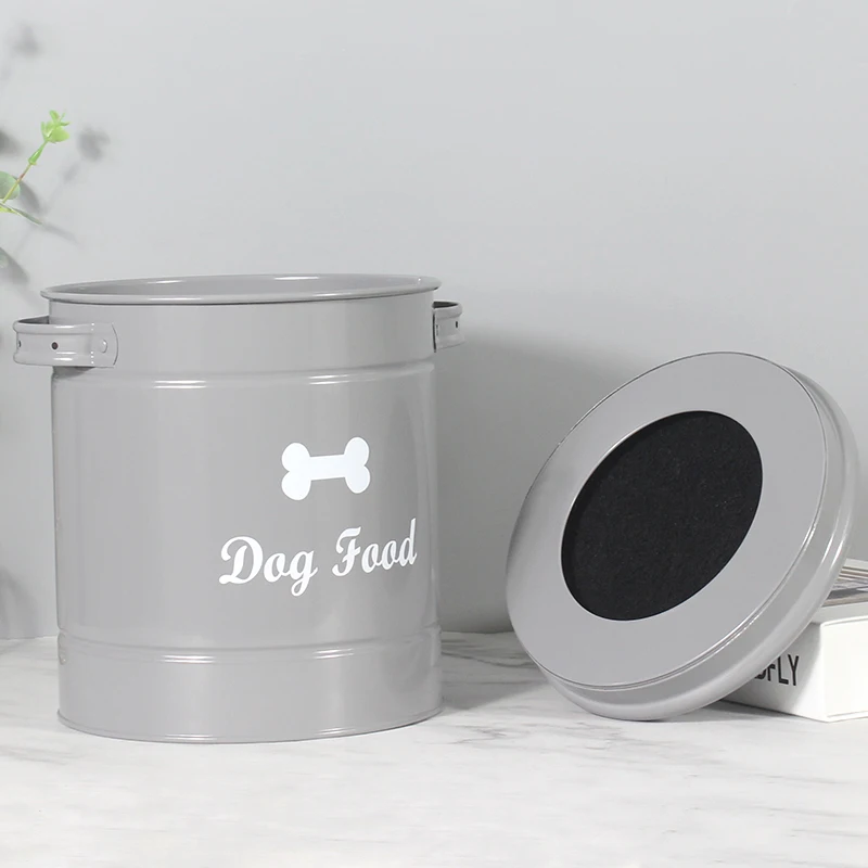 Factory Direct Sale Galvanized Iron Airtight Cat Food Storage Container Support Custom Waterproof Round Metal Dog Food Storage